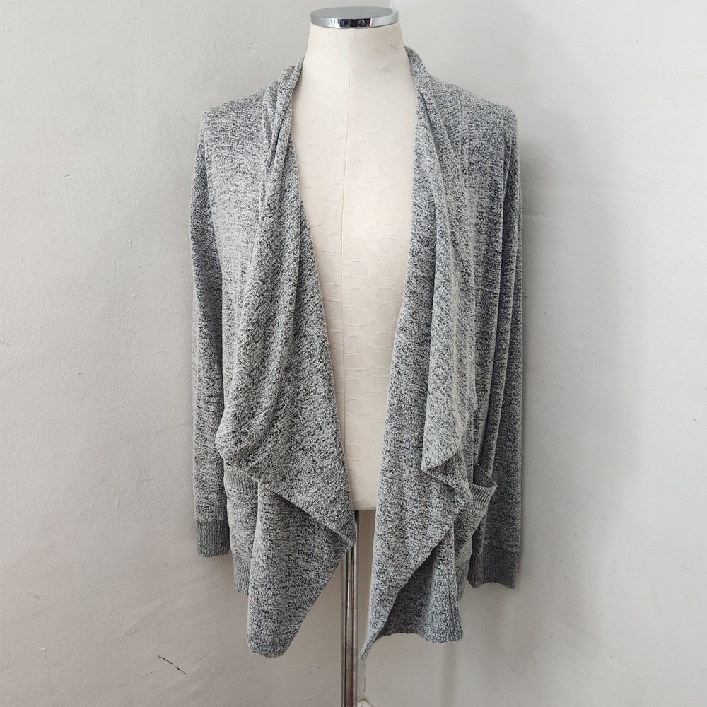 Lucky Brand Womens Grey Space Dye Waterfall Drape Front Cardigan Sweater Small - Picture 1 of 5